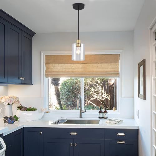Black Brass Pendant Lights Kitchen Island - Clear Glass Pendant Light Fixture Multiple Stems Rods 3 Units 12 Inch 3 Units 4 Inch (2 Pack Black Brass Downrod) - Image 5