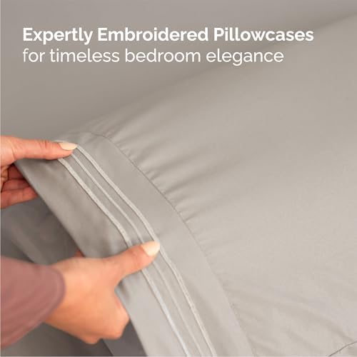 Queen Size 4 Piece Sheet Set - Breathable & Cooling Sheets - Light Grey - Image 6