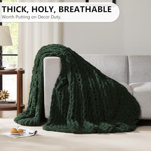 L'AGRATY Chunky Knit Throw Blanket for Couch, 50 x 60 Inches, Olive Green - Image 5
