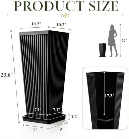 NicBex 24" Tall Planters for Outdoor Plants Set of 2 Square Fluted,Black - Image 2