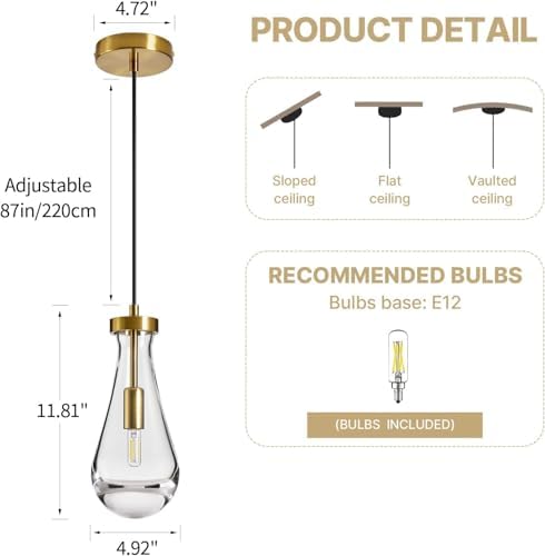 Set of 2 Raindrop Pendant Lights,Tear Drop Ceiling Pendants Light - Image 3