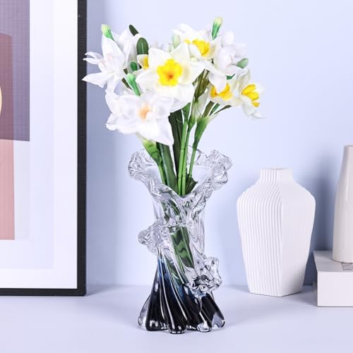 Hand Blown Blue Glass Vase, Unique Art Beautiful Ocean Glass Vase for Coastal Home Decor, Coffee Table, Living Room, Office Decor - 8" H - Image 5