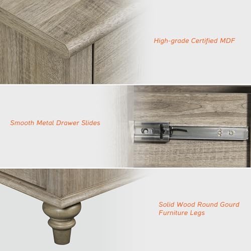 WAMPAT Sideboard Buffet Cabinets with 6 Glass Doors, Large Kitchen Storage Cabinets, Wooden Coffee Bar Tables with Vintage Gourd Leg, Sideboard Credenza Table for Dining Room, Living Room, Wash Grey - Image 4