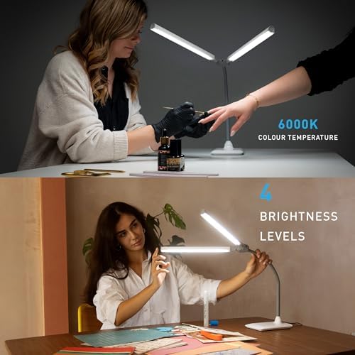 DuoPro Table Lamp - Double Shade LED Task Lamp, 4 Brightness Levels, 6,000K Daylight, 2,100 Lux, Anti-Glare, Flexible Arm, Touch Dimmer - Ideal for Sewing, Crafting, Reading - Image 4