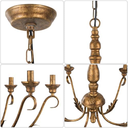 6-Light 23.62'' Farmhouse Vintage Gold Chandeliers for Dining Room - Image 3