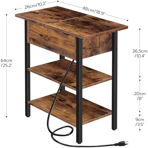 HOOBRO Set of 2 End Tables, Side Table with Charging Station, Flip Top Nightstand with USB Ports and Outlets, Bedside Tables with Shelf for Small Spaces, Living Room, Bedroom, Rustic Brown BF341BZP201 - Image 3