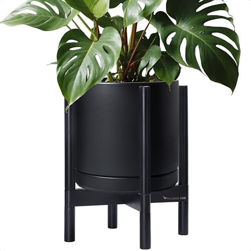 D'vine Dev Ceramic Pot with Ebony Wood Stand, Black, 12 in, 55-B-H-2 by DvineDevPlanterPotsandStand