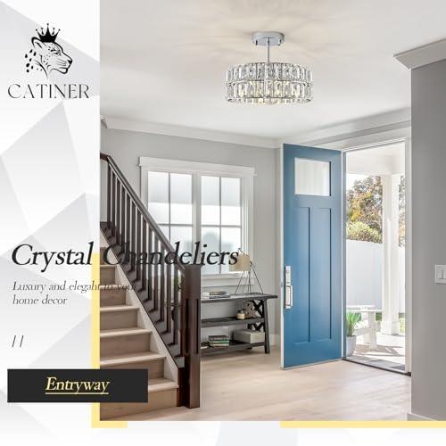 CATINER Chrome Crystal Chandelier 12" 4-Light Modern Ceiling Pendant Light - Image 6
