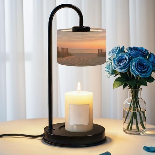 Candle Warmer Lamp with Timer Beach Cape Cod Sunset Sea Sky Sand Fence Grass Photography Dimmable Wax Warmer with 4 Bulbs for Jar Candles Women Birthday Gifts House Warming New Home Decor by DERUINVAIO