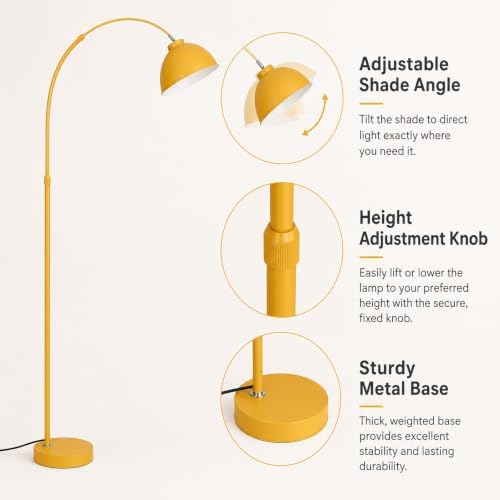 64 in Yellow Arc Floor Lamp for Living Room,Dome Shade Adjustable - Image 5