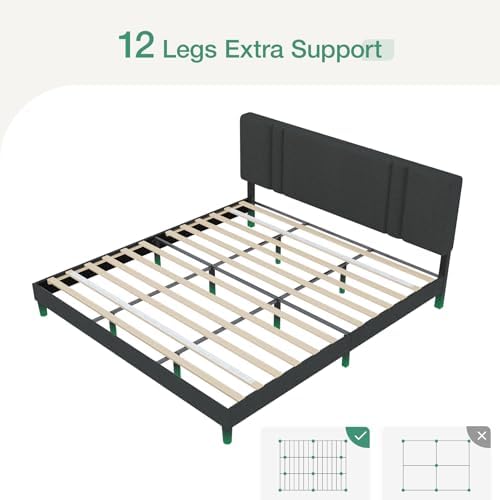 Novilla King Size Bed Frame with Adjustable Headboard Platform King Bed Frame Linen Fabric Upholstered Headboard, No Box Spring Needed, Wooden Slats Support, Easy Assembly, Dark Grey - Image 4