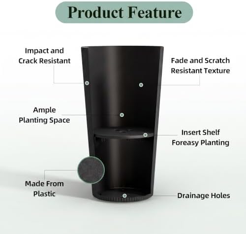 24" Tall Planters for Outdoor Plants with Insert, Set of 2 Black - Image 5