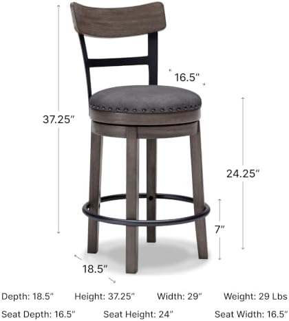 Signature Design by Ashley 1-Piece Swivel Counter Height Bar Stool, Gray - Image 3