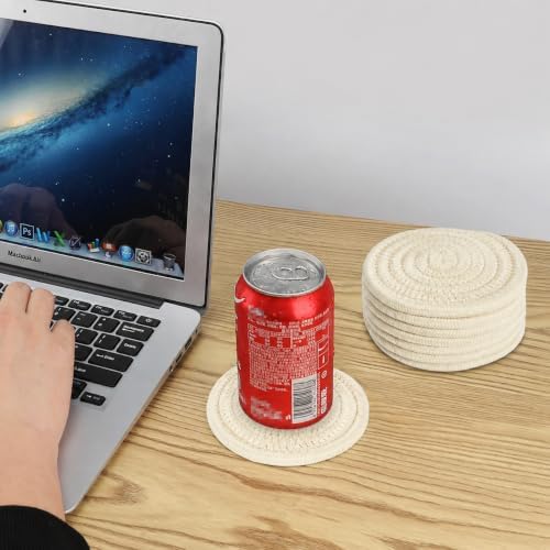 ABenkle 8 Pcs Drink Coasters with Holder, Cotton Woven Absorbent Coasters for Drinks, Minimalist Home Decor Coaster Set for Wooden Tabletop Protection Table, 4.3 inches - Image 5