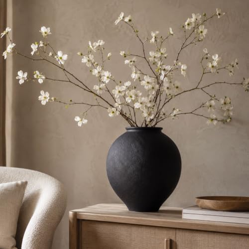 Large Blak Ceramic Vase - 11.8 Inch Large Black Round Vase, Rustic Farmhouse Vase for Home Decor, Dining Table, Shelf, Bedroom, Living Room, Kitchen, Office, Bathroom, Mantle, Centerpiece Décor - Image 4