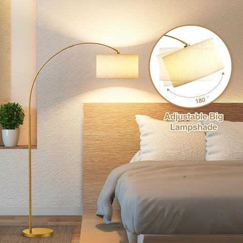 A Modern Floor lamp with Remote Control, Featuring a Large Drum-Shaped Shade, Ideal for use as a freestanding Corner lamp in Living Rooms, bedrooms, and Dining Areas (Classic-Golden) - Image 6