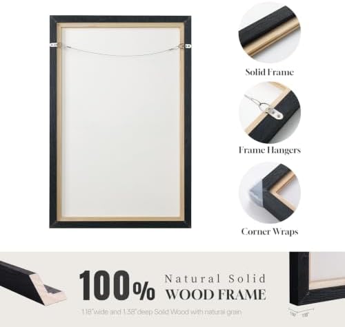 Large Framed Black and White Abstract Wall Art for Living Room, 24x36 In - Image 6