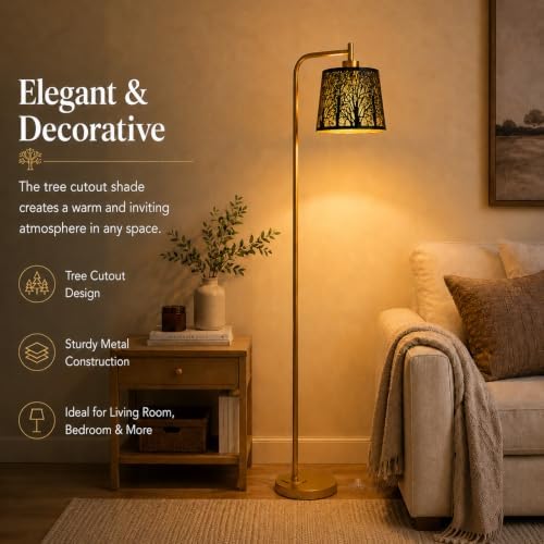 Arc Floor Lamp for Living Room, Black Tree Cutout Metal Shade - Image 3