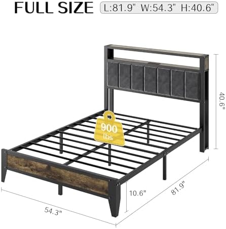 OLEVS Full Size Bed Frame with Headboard, LED Light & Charging Station - Image 2