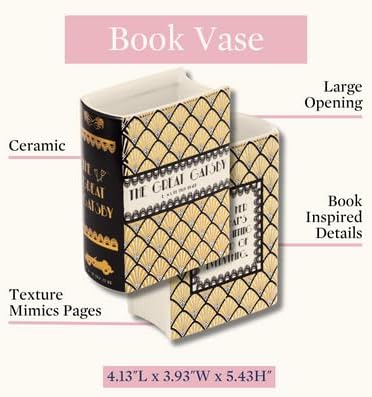 Steel Mill & Co Book-Shaped, Ceramic, Decorative Vase, Small - The Great Gatsby Bundle with Book-Shaped Decorative Vase, Large - Through the Looking Glass - Image 6