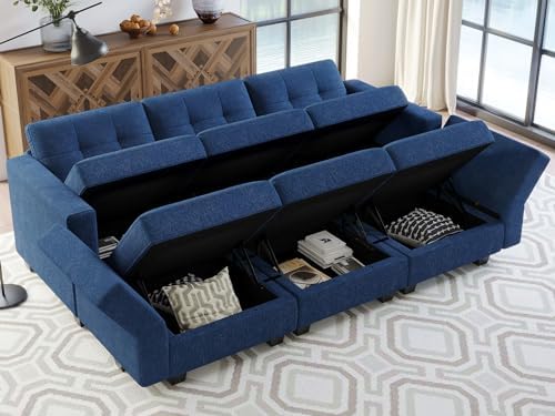 Belffin Modular Sectional Sofa with Storage Sectional Sleeper Couch Modular Sofa Bed for Living Room Blue - Image 3