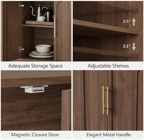 FORTUNETEC 67" Sideboard Buffet Cabinet with Storage, Arched Doors, Walnut - Image 4