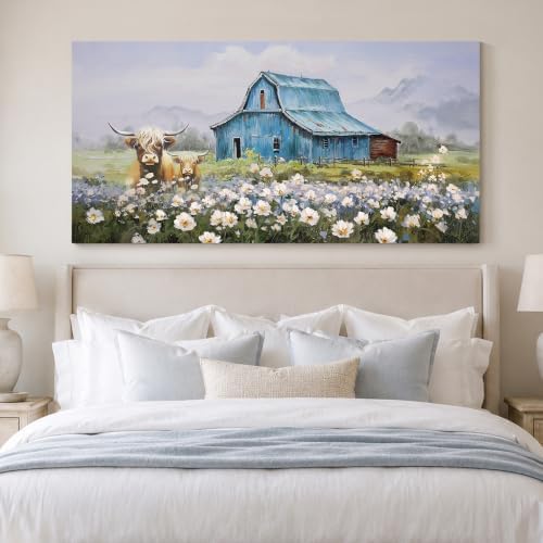 Anolyfi Farmhouse Highland Cow Canvas Wall Art for Living Room 48"x24" - Image 7