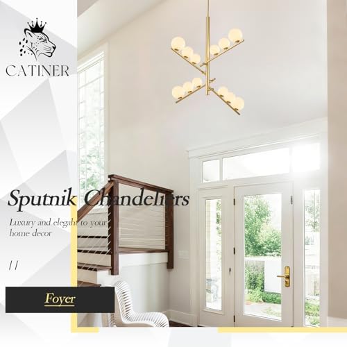 CATINER Modern 36" 12-Light Gold Sputnik Chandelier with Milk Glass Globe - Image 5