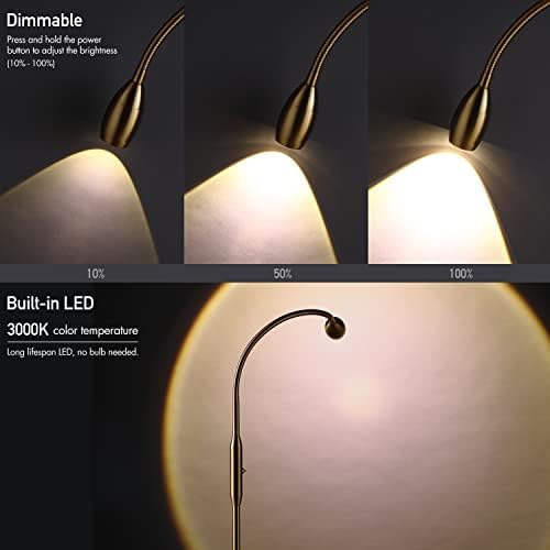 O’Bright Ray – Adjustable LED Beam Floor Lamp, Dimmable and Zoomable Spotlight, Flexible Gooseneck, Reading/Crafting Standing Lamp, Work Table Light, Antique Brass - Image 4