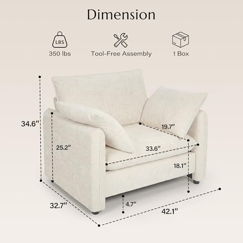 Elegant Oversized Accent Reading Armchairs Set of 2, 42.1", Chenille, Beige - Image 2