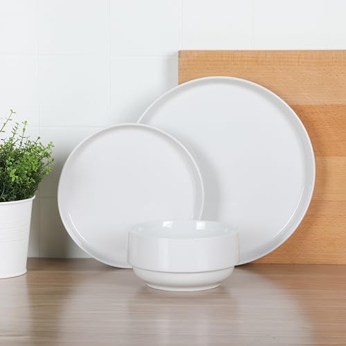 Gibson Home Rothernberg 18-Piece Stackable Porcelain Dinnerware Set, Service for 6 – White Plates and Bowls, Microwave & Dishwasher Safe - Image 4