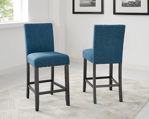 Biony Blue Fabric Counter Height Stools with Nailhead Trim, Set of 2 - Image 2