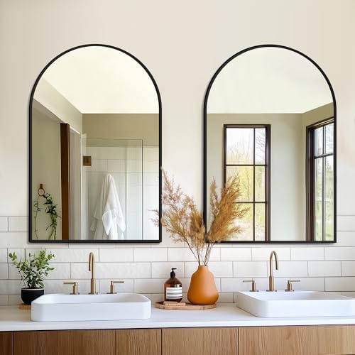 FICTOR 2 Pack 24" x 36" Arched Bathroom Vanity Mirror for Over Sink, Black by FICTOR