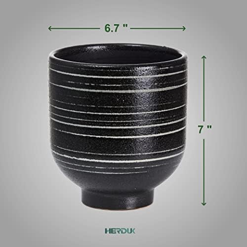 HERDUK Indoor Ceramic Planter, Black Striped Pot for Shelf, Drainage Hole - Image 7