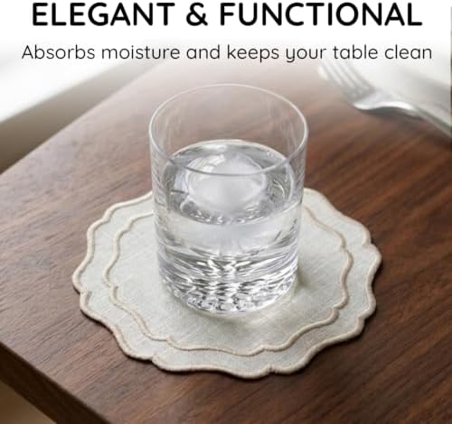 Linen Coasters for Drinks, Set of 6, 6 inch, White-Taupe - Image 5
