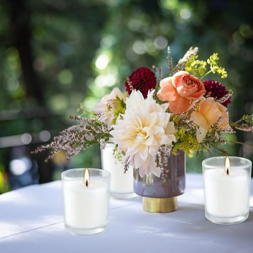 YOROXRG 48 Pack White Unscented Clear Glass Filled Votive Candles. Hand Poured Wax Candle Ideal Gifts for Home Décor Parties Weddings Holidays and Meditation (White) - Image 3