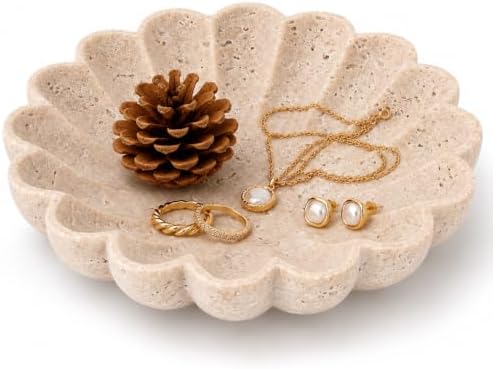 Faux Travertine Flower Vanity Tray, 7.7 in Scalloped Bathroom Tray by Unknown