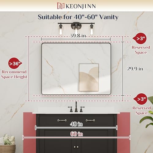 Keonjinn 40 x 30 Inch Brushed Nickel Bathroom Vanity Mirror, Tempered Glass - Image 6