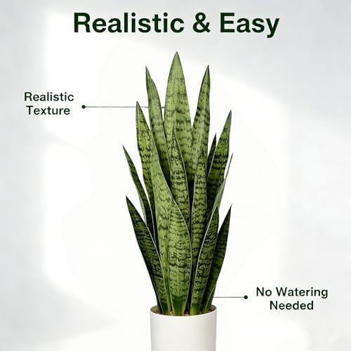 2.3FT Fake Snake Plant 27in Sansevieria Potted Plant in White Pot - Image 5