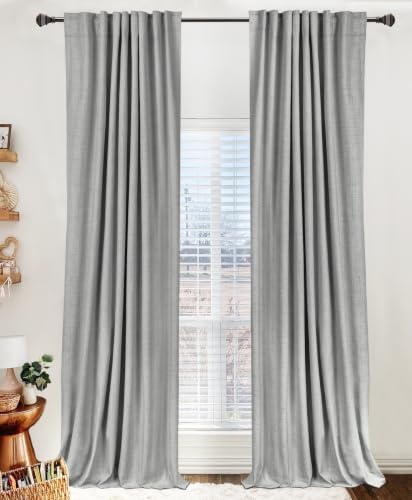Linen Textured Total Blackout Curtains for Bedroom 90 Inches Long, Grey by 100BlackoutShield