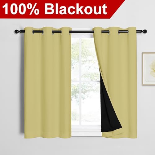 NICETOWN Paler Yellow 100% Blackout Curtains 45 inches Long, Thermal Insulated Full Blackout 2-Layer Lined Curtains, Energy Efficiency Window Draperies for Dining Room (2 Panels, 42-inch W) - Image 2