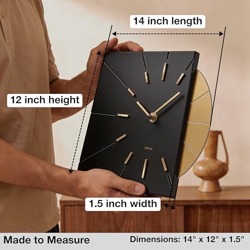 Driini Black and Gold Mid Century Modern Wall Clock, Battery Operated - Image 3