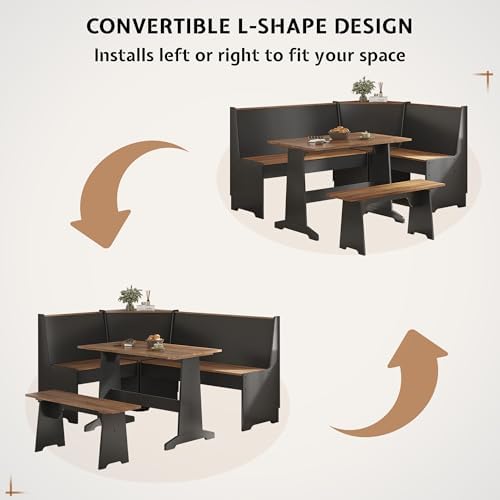 LUXOAK 3-Piece Corner Dining Set with Hidden Storage, Black Oak - Image 5