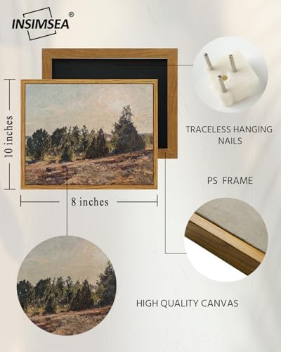 InSimSea Framed Canvas Wall Art, Vintage Pine Landscape Art for Living Room Hallway Shelf, 10x8in, Impressionist Pastoral Painting, Rustic Farmhouse Cozy Mid Century Small Nature Decor - Image 5