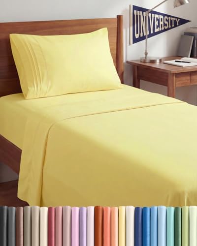 Twin XL 3 Piece Sheet Set - College Dorm Room Essentials - Yellow by CGKUnlimited