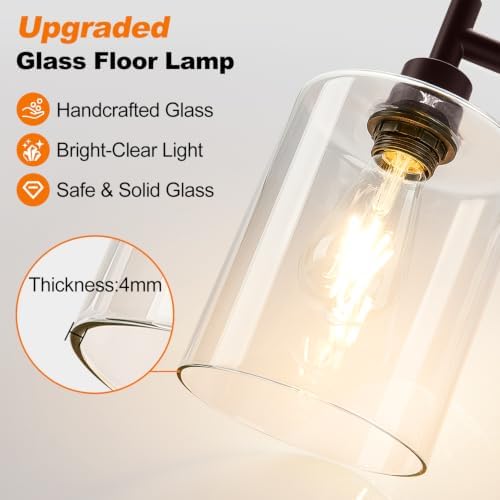 【Upgraded】 Dimmable Floor Lamp for Living Room with Glass Lampshade, Brown with GoldEdge Modern Floor Lamp with 900LM LED Bulb Included, Standing Tall Lamp for Bedroom, Office, Reading Room, Corner - Image 6