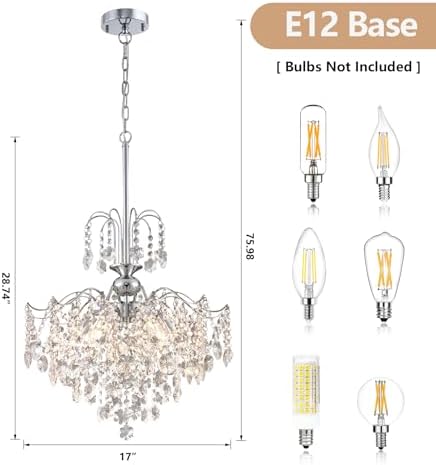 Q&S Modern Crystal Chandelier Chrome Pendant Light 6 Lights for Dining Room Kitchen Island Entryway Bathroom Hallway UL Listed - Image 3