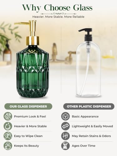 Haturi Dark Green Bathroom Accessories Set, Glass Bathroom Set, 5 Pcs - Image 6