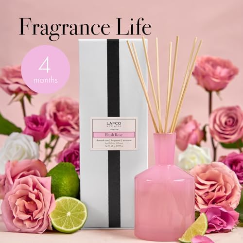 LAFCO New York Classic Reed Diffuser, Blush Rose - 6 oz - Up to 3 Months Fragrance Life - Reusable Glass Vessel - Natural Wood Reeds - Made in the USA - Image 4