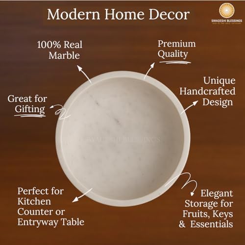 SWADESHI BLESSINGS HandCrafted Marble Decorative Bowl for Home Decor, 10.5" - Image 4